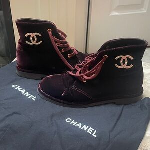 Chanel Velvet Lace Up Boots